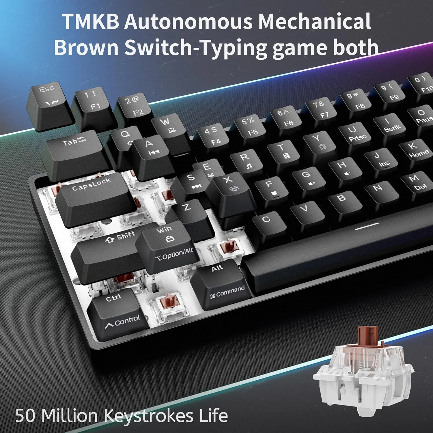 DIERYA 60% Mechanical Keyboard, DK61se Wired Gaming Keyboard with Brown Switches, LED Backlit Ultra-Compact 61 Keys Mini Office Keyboard for Windows Laptop PC Gamer Typist（Black）