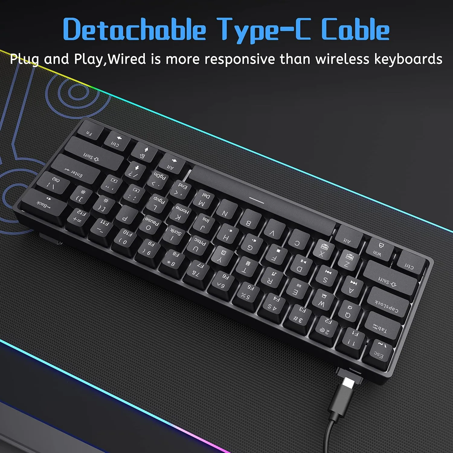 DIERYA 60% Mechanical Keyboard, DK61se Wired Gaming Keyboard with Brown Switches, LED Backlit Ultra-Compact 61 Keys Mini Office Keyboard for Windows Laptop PC Gamer Typist（Black）