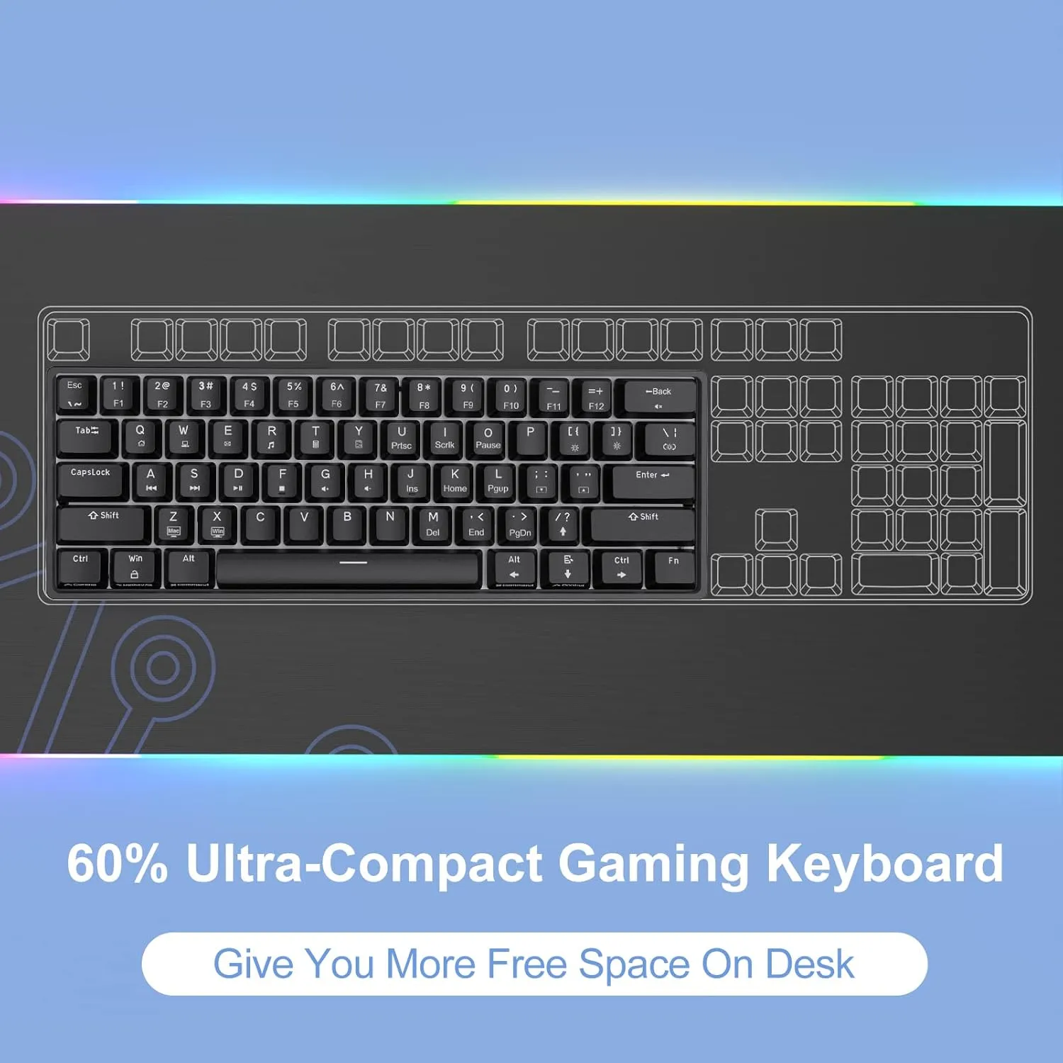 DIERYA 60% Mechanical Keyboard, DK61se Wired Gaming Keyboard with Brown Switches, LED Backlit Ultra-Compact 61 Keys Mini Office Keyboard for Windows Laptop PC Gamer Typist（Black）