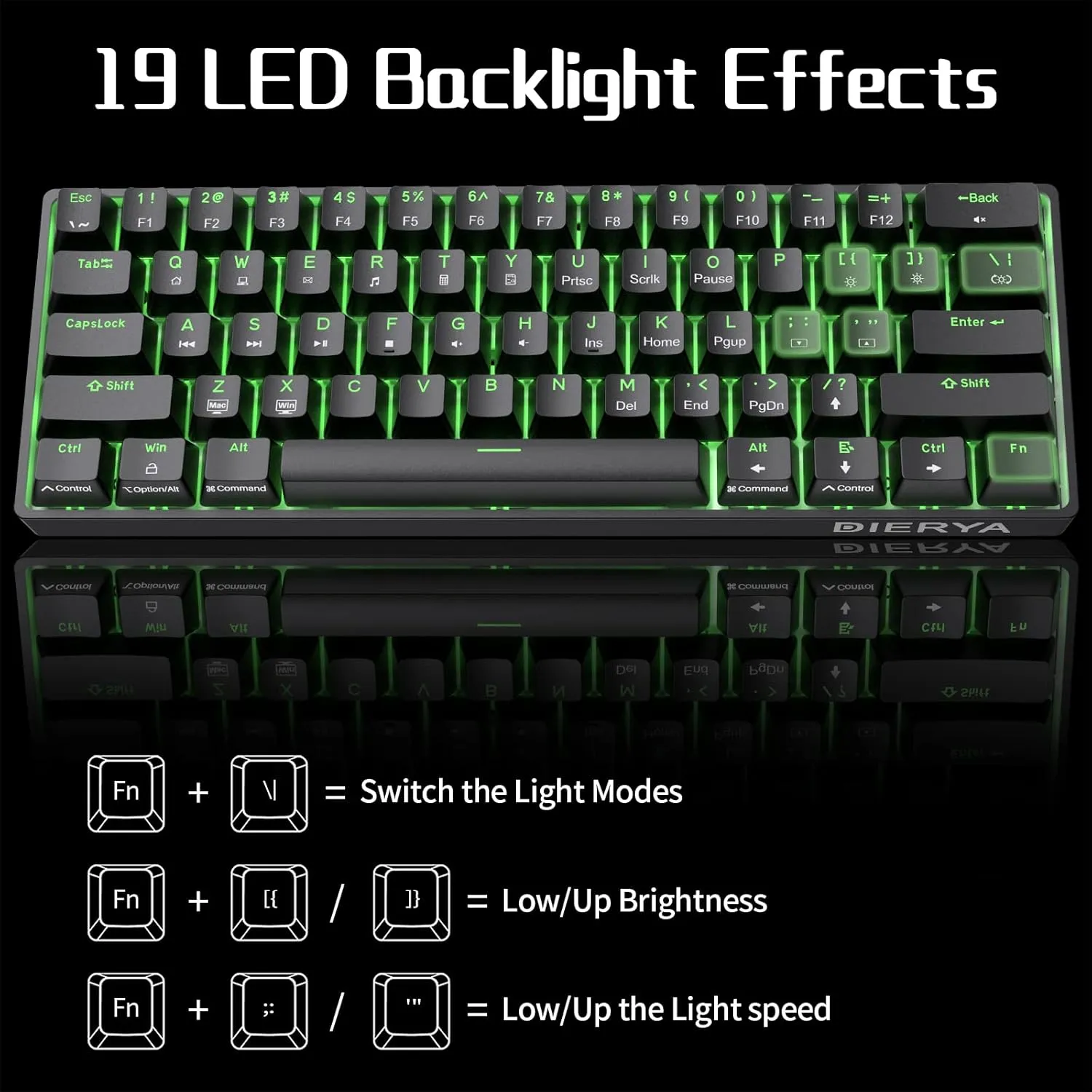 DIERYA 60% Mechanical Keyboard, DK61se Wired Gaming Keyboard with Brown Switches, LED Backlit Ultra-Compact 61 Keys Mini Office Keyboard for Windows Laptop PC Gamer Typist（Black）