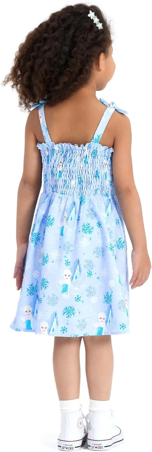 Disney Princess Frozen Elsa Minnie Mouse Toddler Girl Dress Bow Strap Smocked Summer Outfit Birthday Party Clothes 2-6 Years