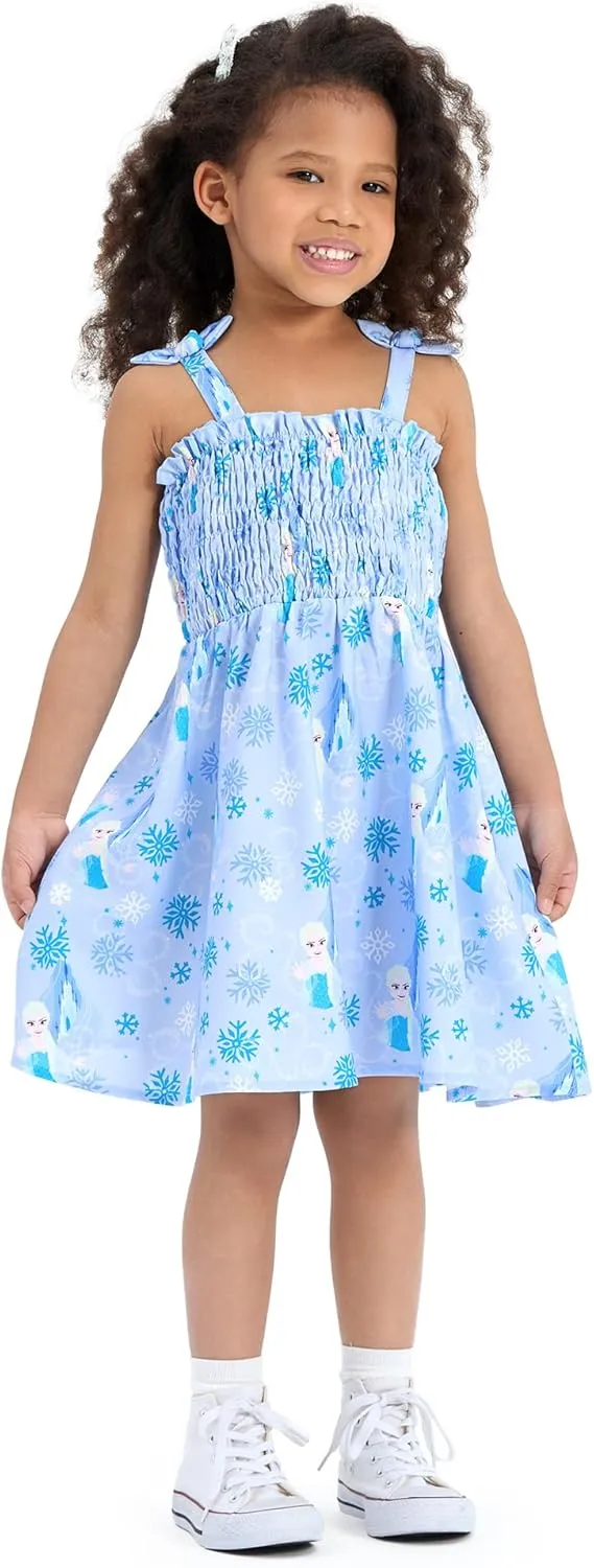 Disney Princess Frozen Elsa Minnie Mouse Toddler Girl Dress Bow Strap Smocked Summer Outfit Birthday Party Clothes 2-6 Years