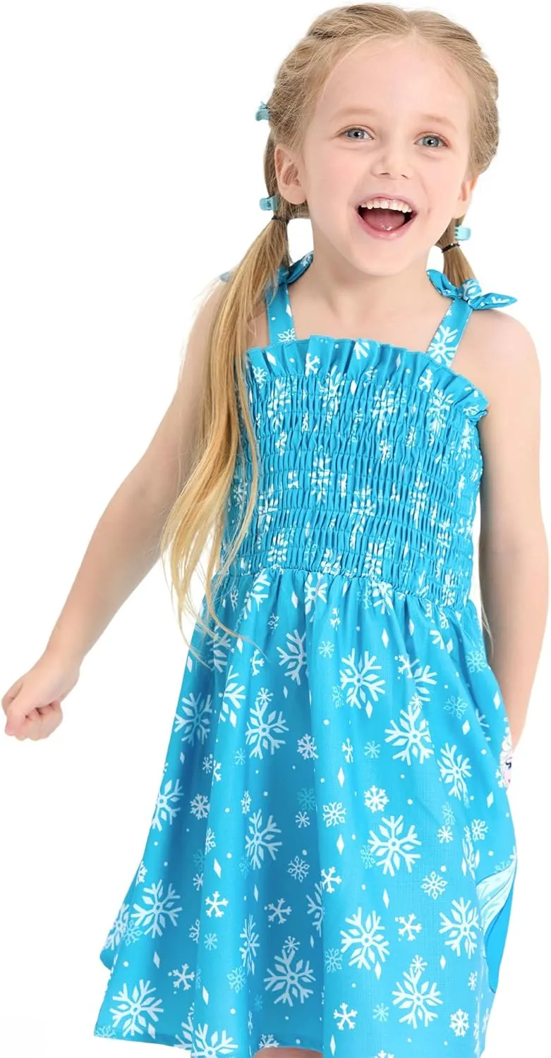 Disney Princess Frozen Elsa Minnie Mouse Toddler Girl Dress Bow Strap Smocked Summer Outfit Birthday Party Clothes 2-6 Years