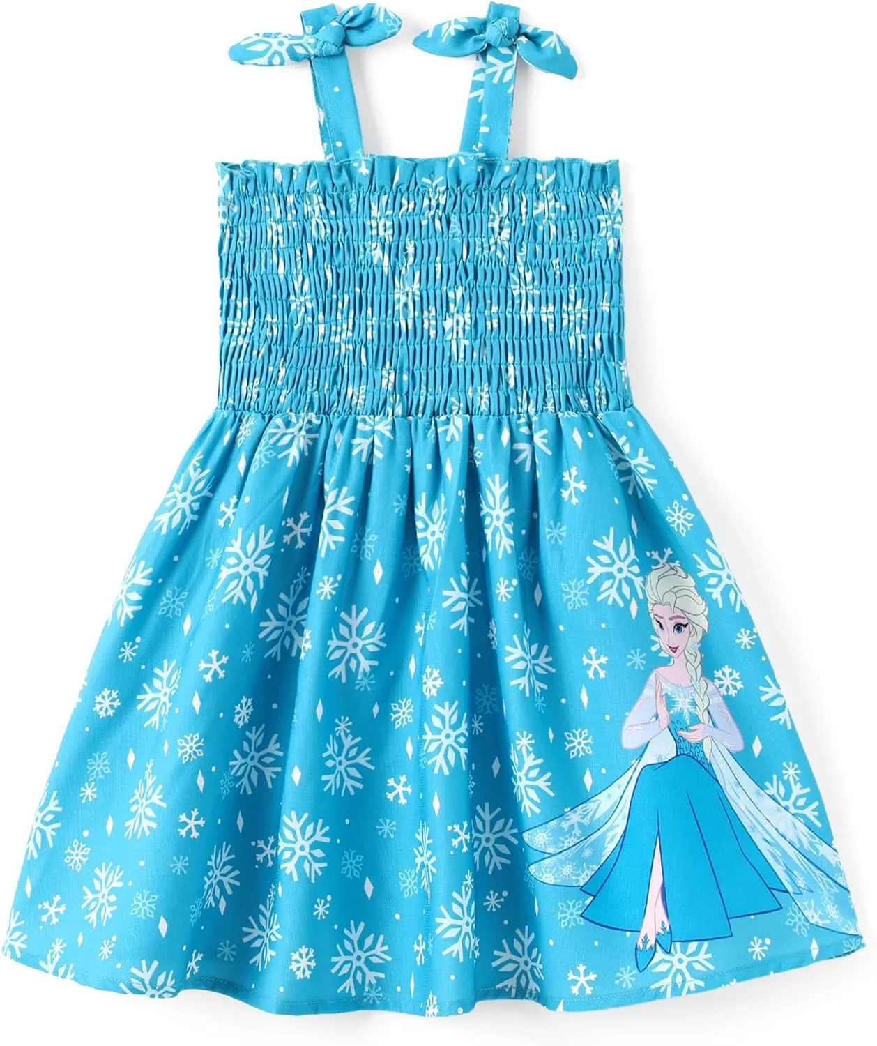 Disney Princess Frozen Elsa Minnie Mouse Toddler Girl Dress Bow Strap Smocked Summer Outfit Birthday Party Clothes 2-6 Years