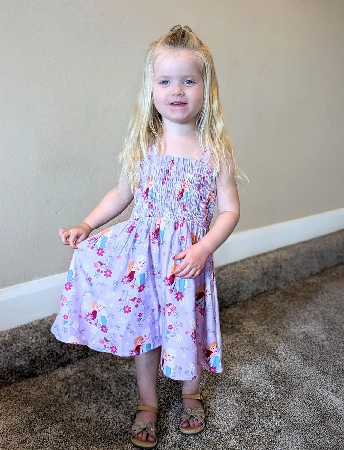 Disney Princess Frozen Elsa Minnie Mouse Toddler Girl Dress Bow Strap Smocked Summer Outfit Birthday Party Clothes 2-6 Years