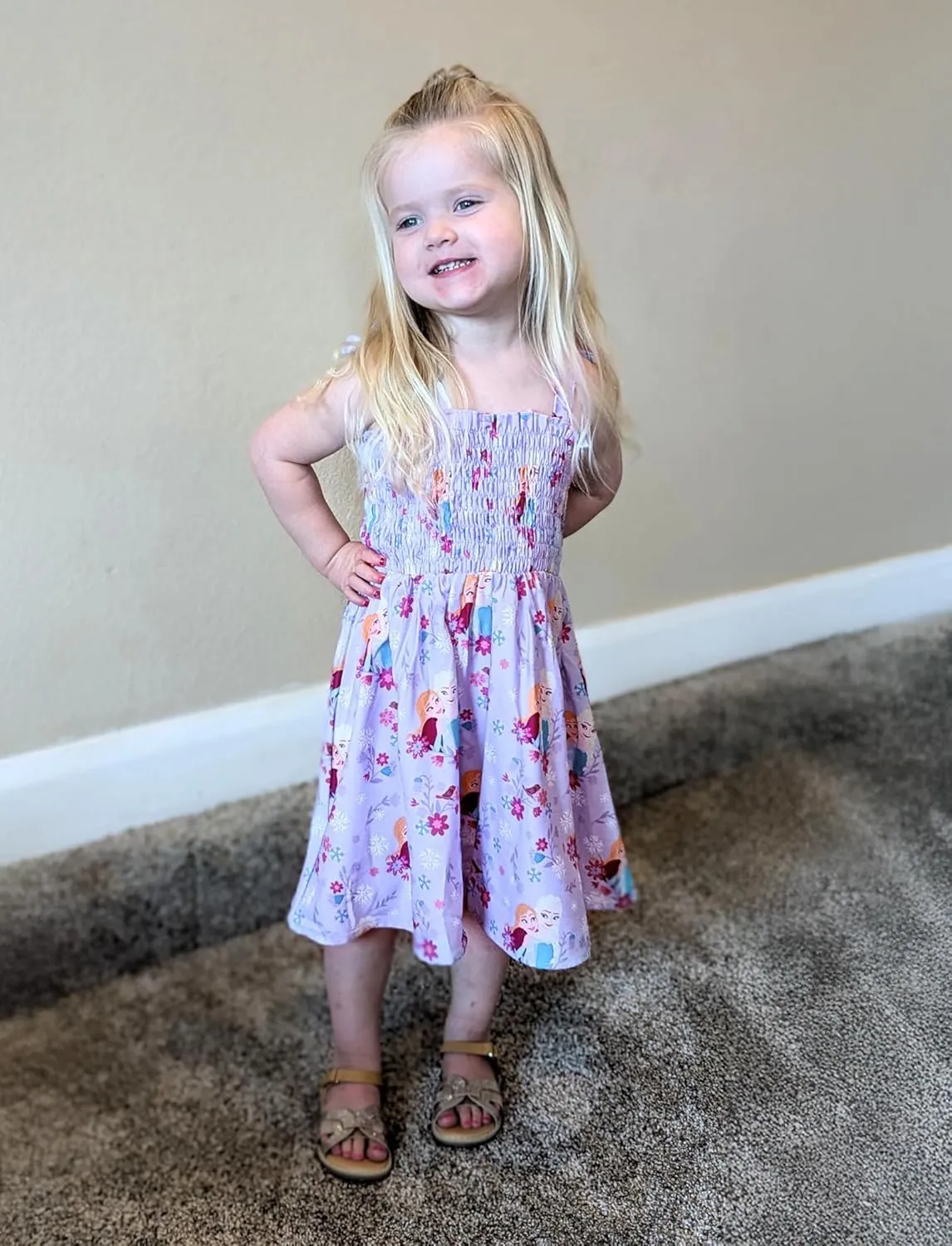 Disney Princess Frozen Elsa Minnie Mouse Toddler Girl Dress Bow Strap Smocked Summer Outfit Birthday Party Clothes 2-6 Years