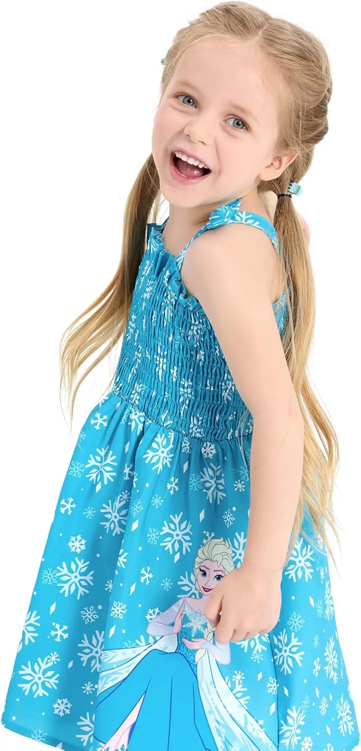 Disney Princess Frozen Elsa Minnie Mouse Toddler Girl Dress Bow Strap Smocked Summer Outfit Birthday Party Clothes 2-6 Years