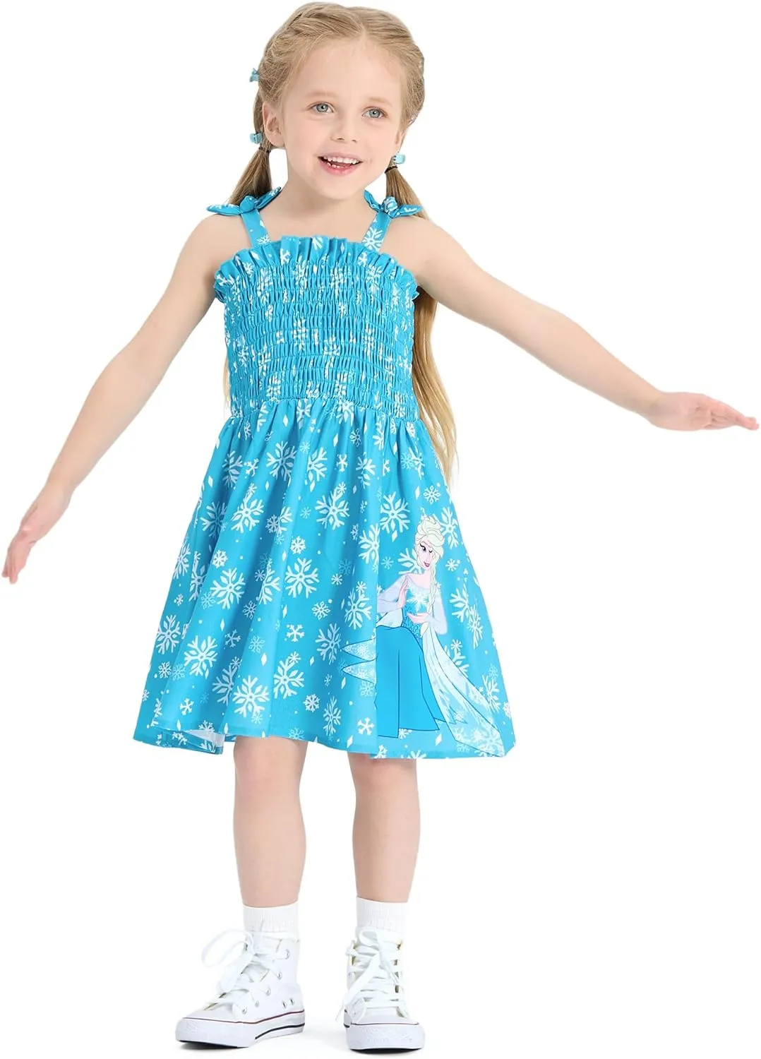 Disney Princess Frozen Elsa Minnie Mouse Toddler Girl Dress Bow Strap Smocked Summer Outfit Birthday Party Clothes 2-6 Years