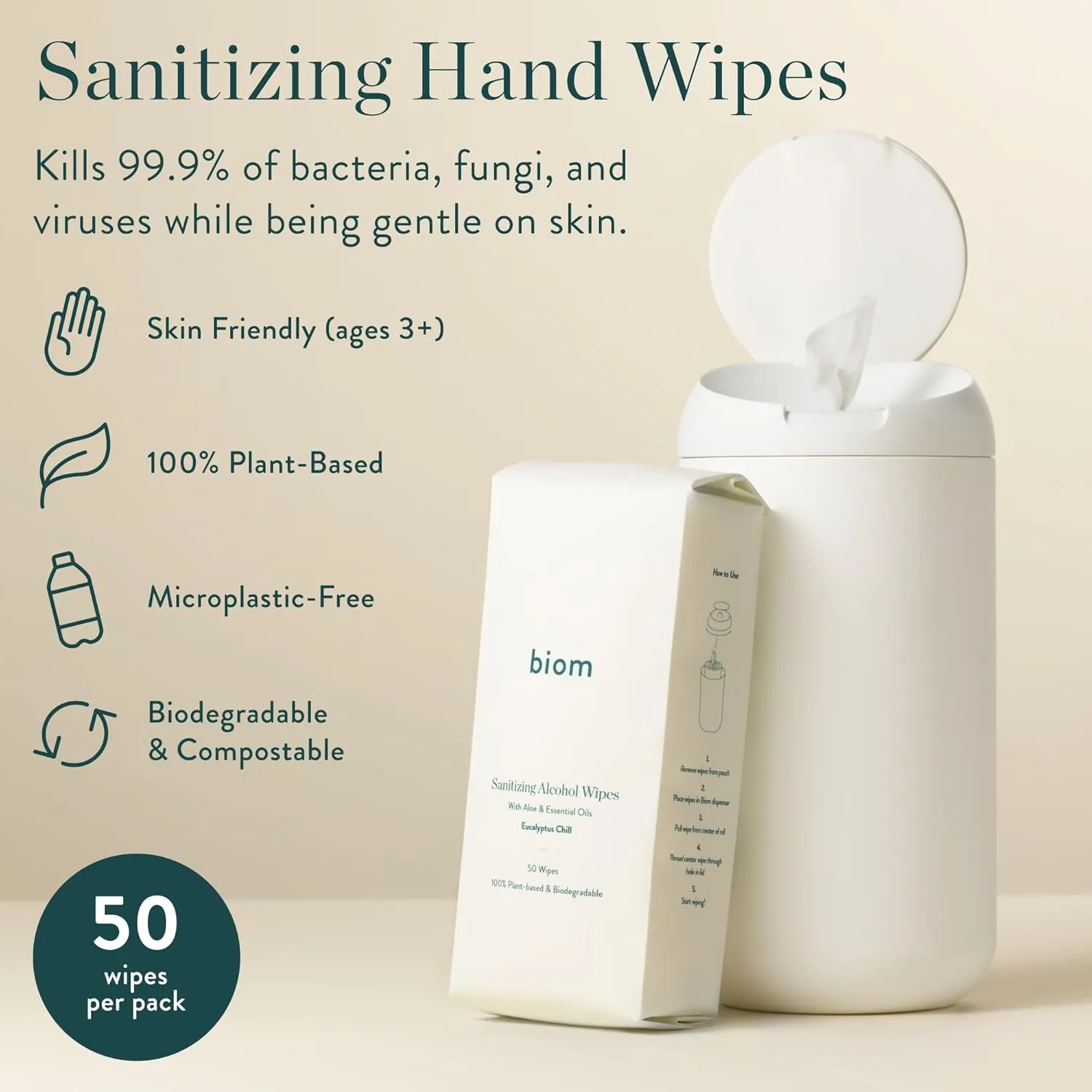 Dispenser   Hand Sanitizing Wipes Starter Kit - Non-Toxic Biodegradable Kid-Safe Wipes | All Natural Plant-Based Hand Sanitizer with Aloe for Soft Skin (Hunter Green)