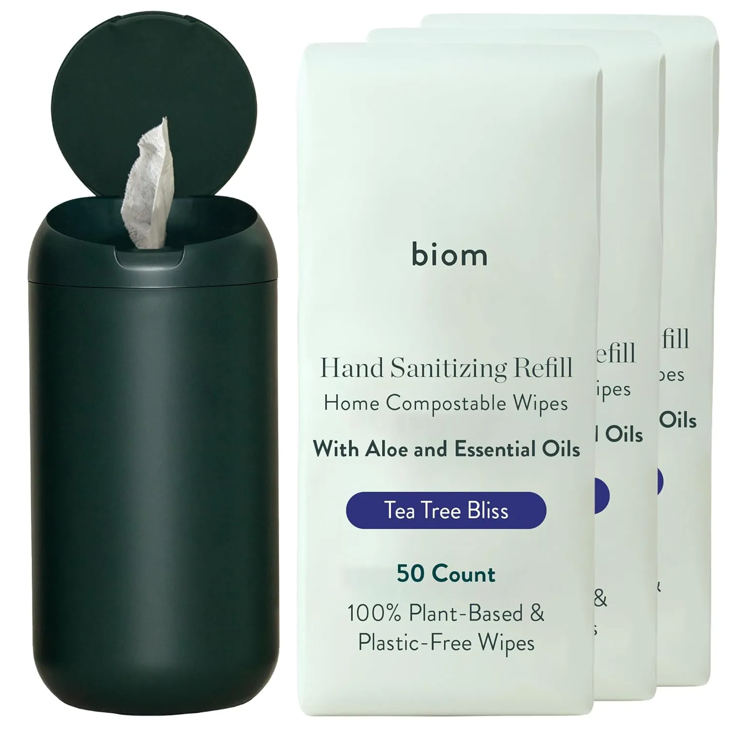Dispenser   Hand Sanitizing Wipes Starter Kit - Non-Toxic Biodegradable Kid-Safe Wipes | All Natural Plant-Based Hand Sanitizer with Aloe for Soft Skin (Hunter Green)