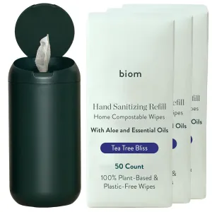 Dispenser   Hand Sanitizing Wipes Starter Kit - Non-Toxic Biodegradable Kid-Safe Wipes | All Natural Plant-Based Hand Sanitizer with Aloe for Soft Skin (Hunter Green)