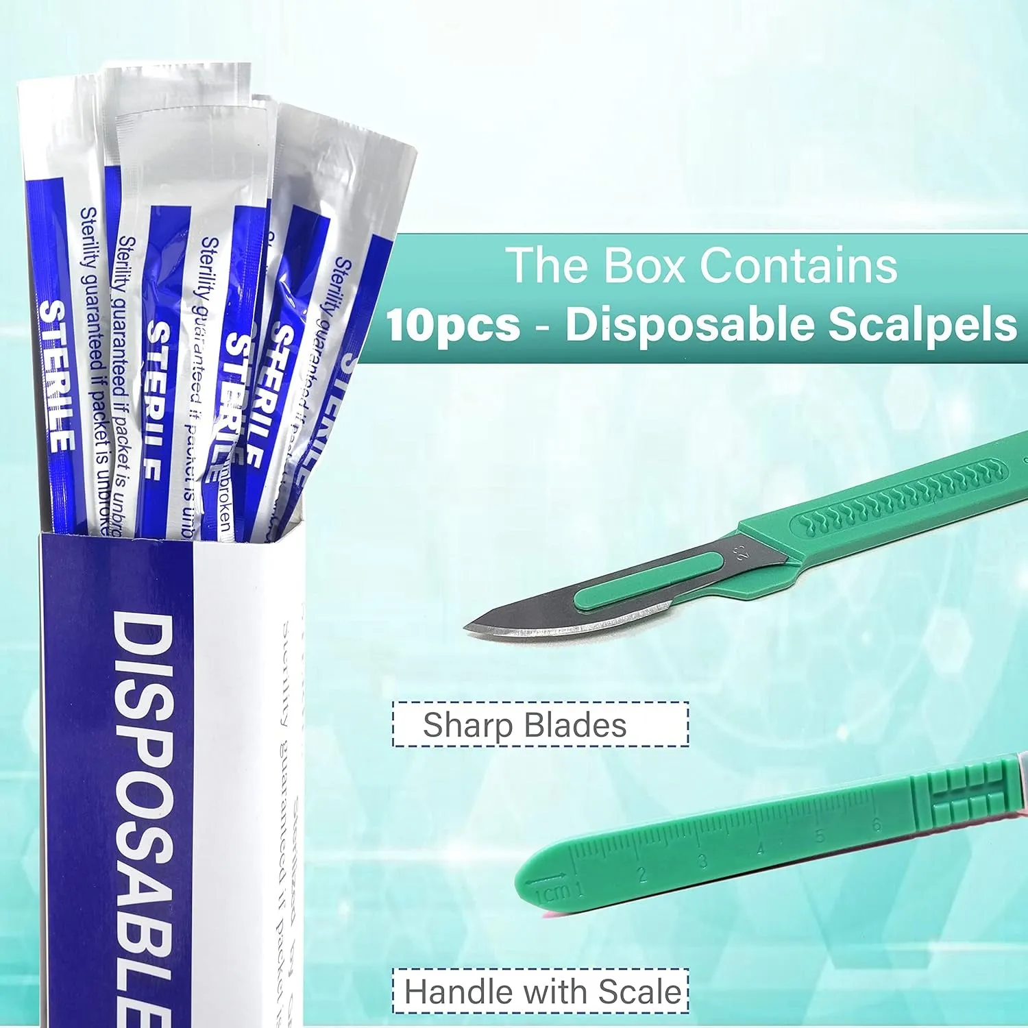 Disposable Sterile Razor Scalpel #23, Podiatry & Dermaplaning Tool, Precision Carbon-Steel Blades with Plastic Handle - Individual Pouches - Exfoliation, Dead Skin/Callus Removing & More - Box of 10