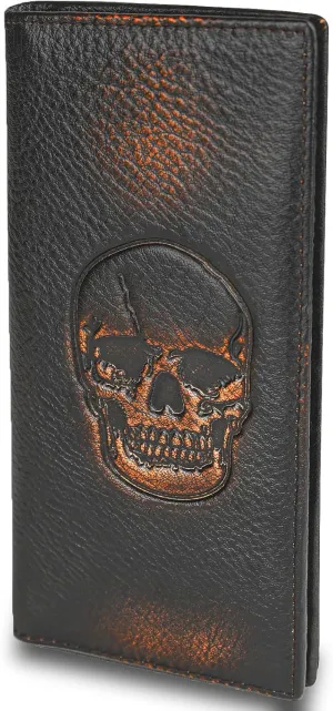 DK86 Skull Long Wallet For Men Full Grain Leather with Hand Burnished Rfid Blocking Rodeo Wallet Bifold Wallet Skull Wallet B