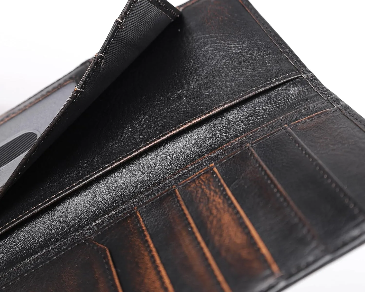 DK86 Skull Long Wallet For Men Full Grain Leather with Hand Burnished Rfid Blocking Rodeo Wallet Bifold Wallet Skull Wallet