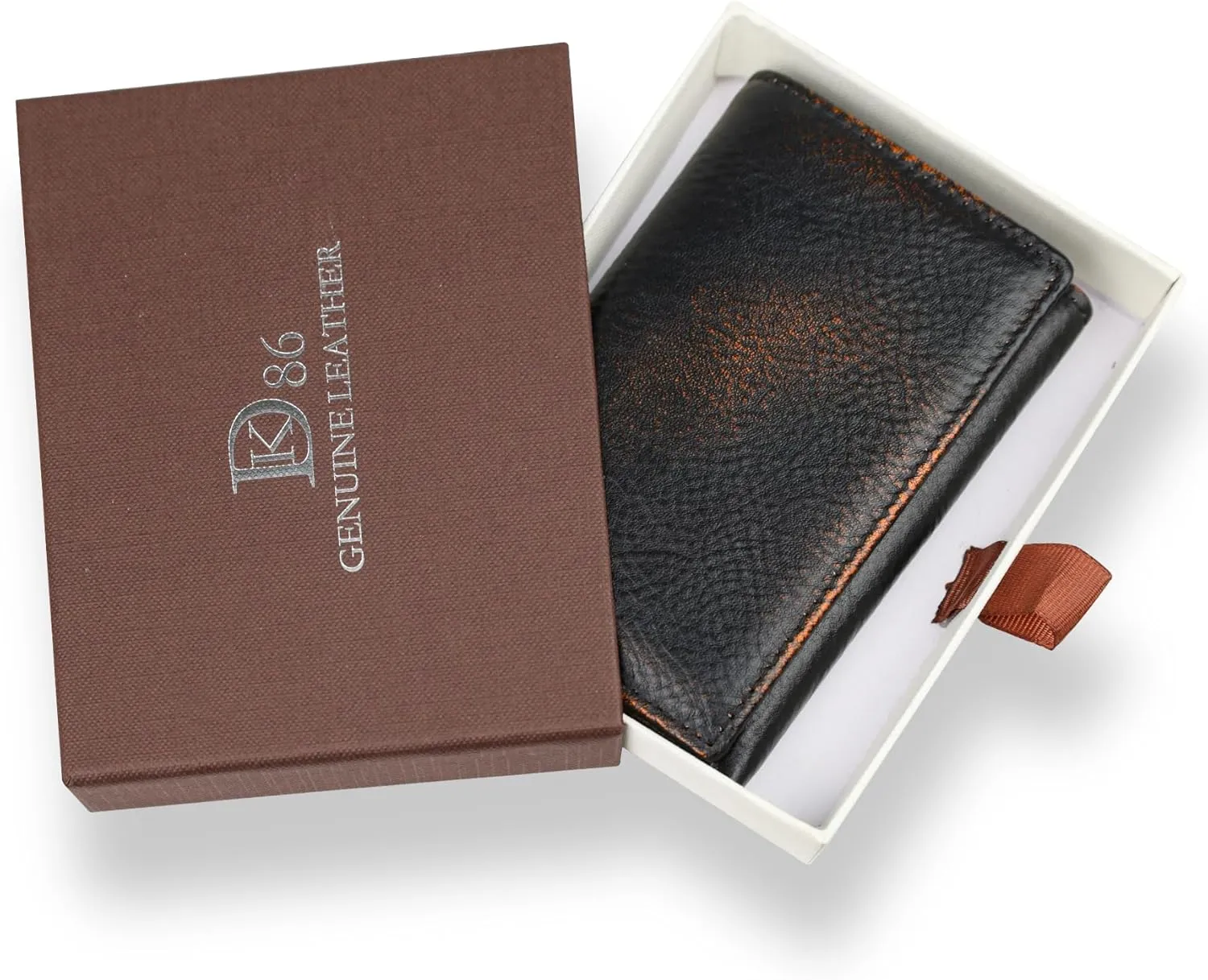 DK86 Trifold Wallets for Men Full Grain Leather with Hand Burnished Tri-Fold Wallet RFID Blocking (Black and Brown)