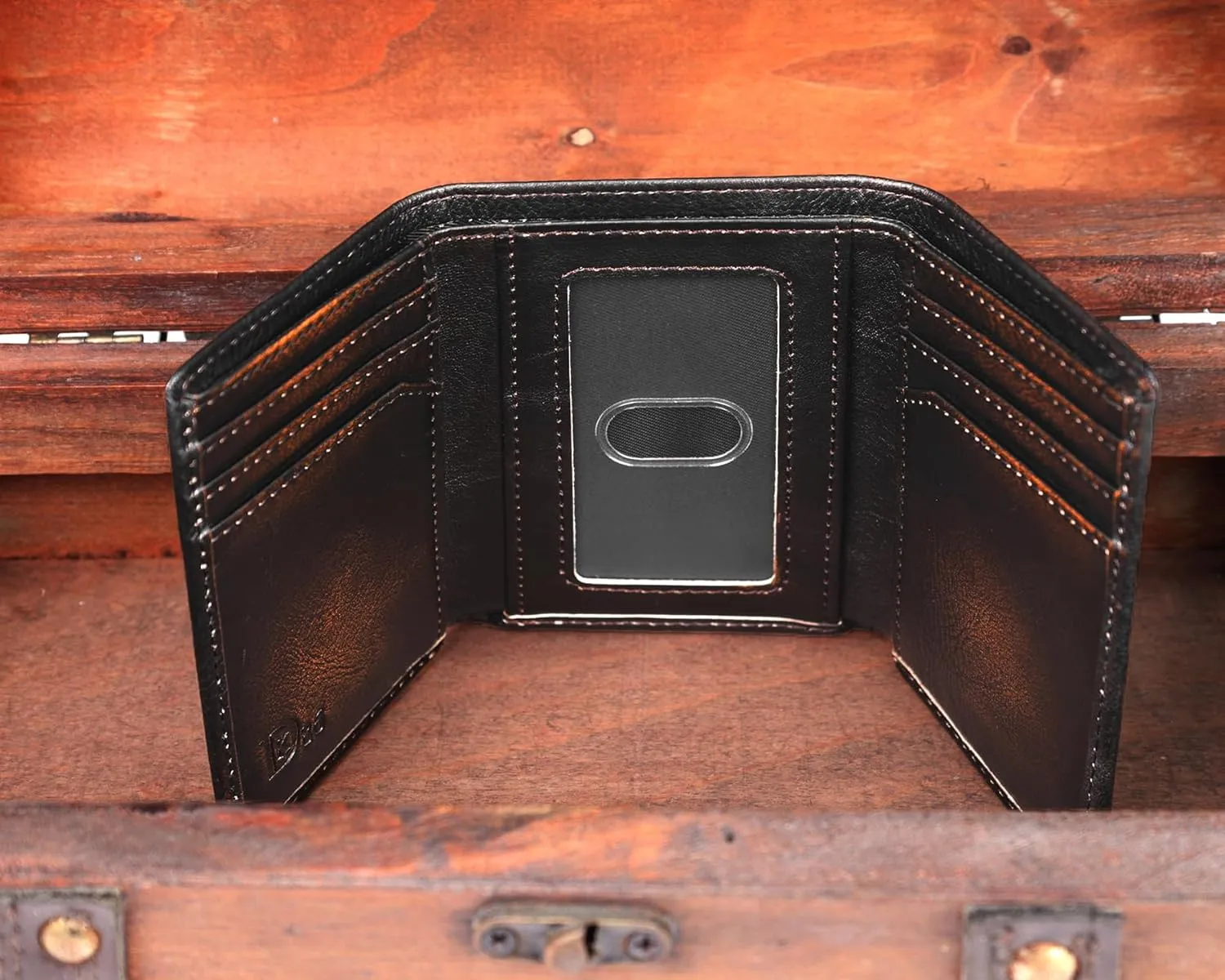 DK86 Trifold Wallets for Men Full Grain Leather with Hand Burnished Tri-Fold Wallet RFID Blocking (Black and Brown)
