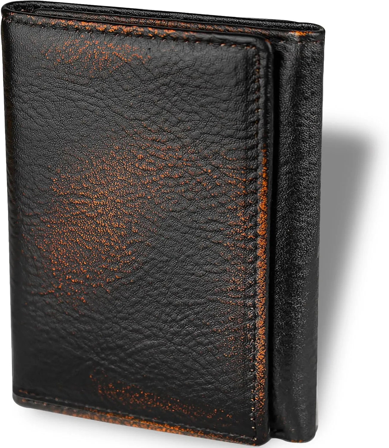 DK86 Trifold Wallets for Men Full Grain Leather with Hand Burnished Tri-Fold Wallet RFID Blocking (Black and Brown)