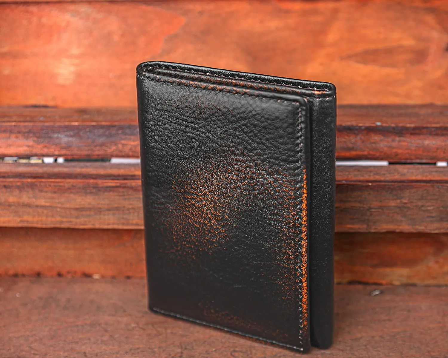 DK86 Trifold Wallets for Men Full Grain Leather with Hand Burnished Tri-Fold Wallet RFID Blocking (Black and Brown)