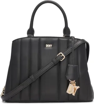 DKNY Lexington Park Medium Satchel with Logo Chain, Black/Gold