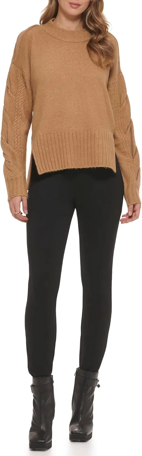 DKNY Women's Mock Neck Split Shoulder Cozy Sweater