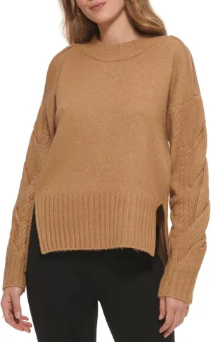 DKNY Women's Mock Neck Split Shoulder Cozy Sweater