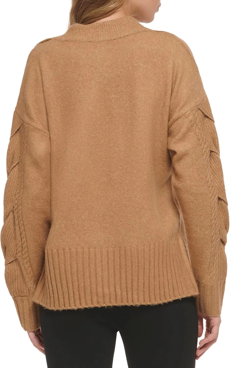 DKNY Women's Mock Neck Split Shoulder Cozy Sweater