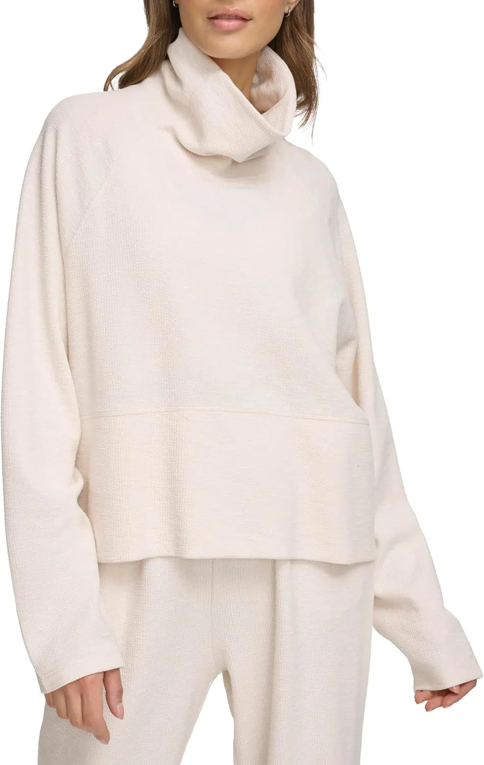DKNY Women's Performance Pullover Tech Slub Funnel Neck