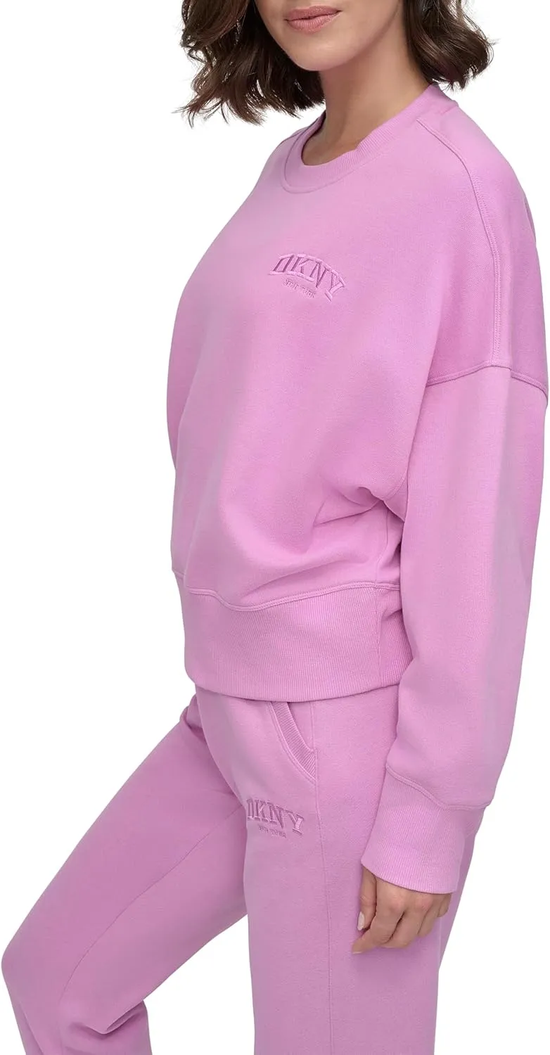 DKNY womens Varsity Embroidered Logo Crewneck Sweatshirt