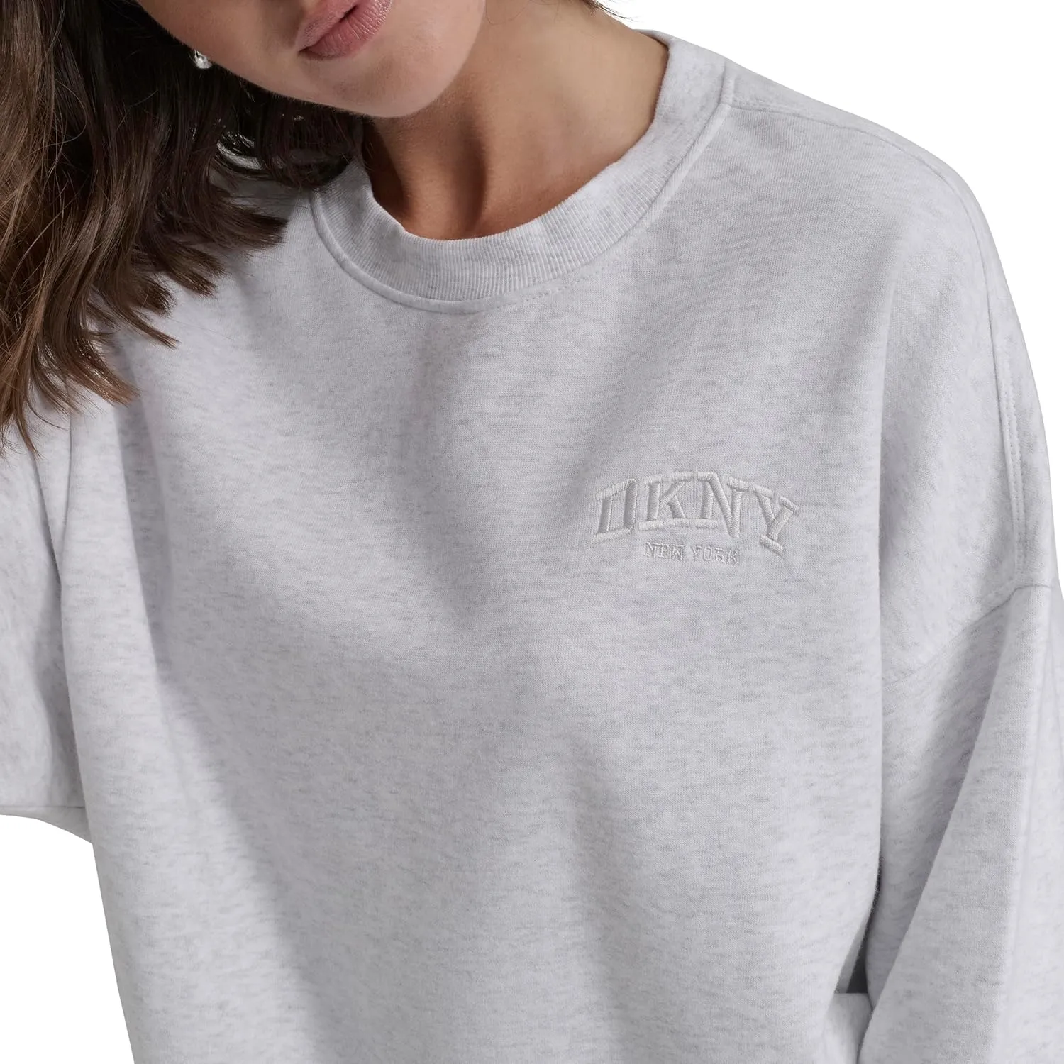 DKNY womens Varsity Embroidered Logo Crewneck Sweatshirt