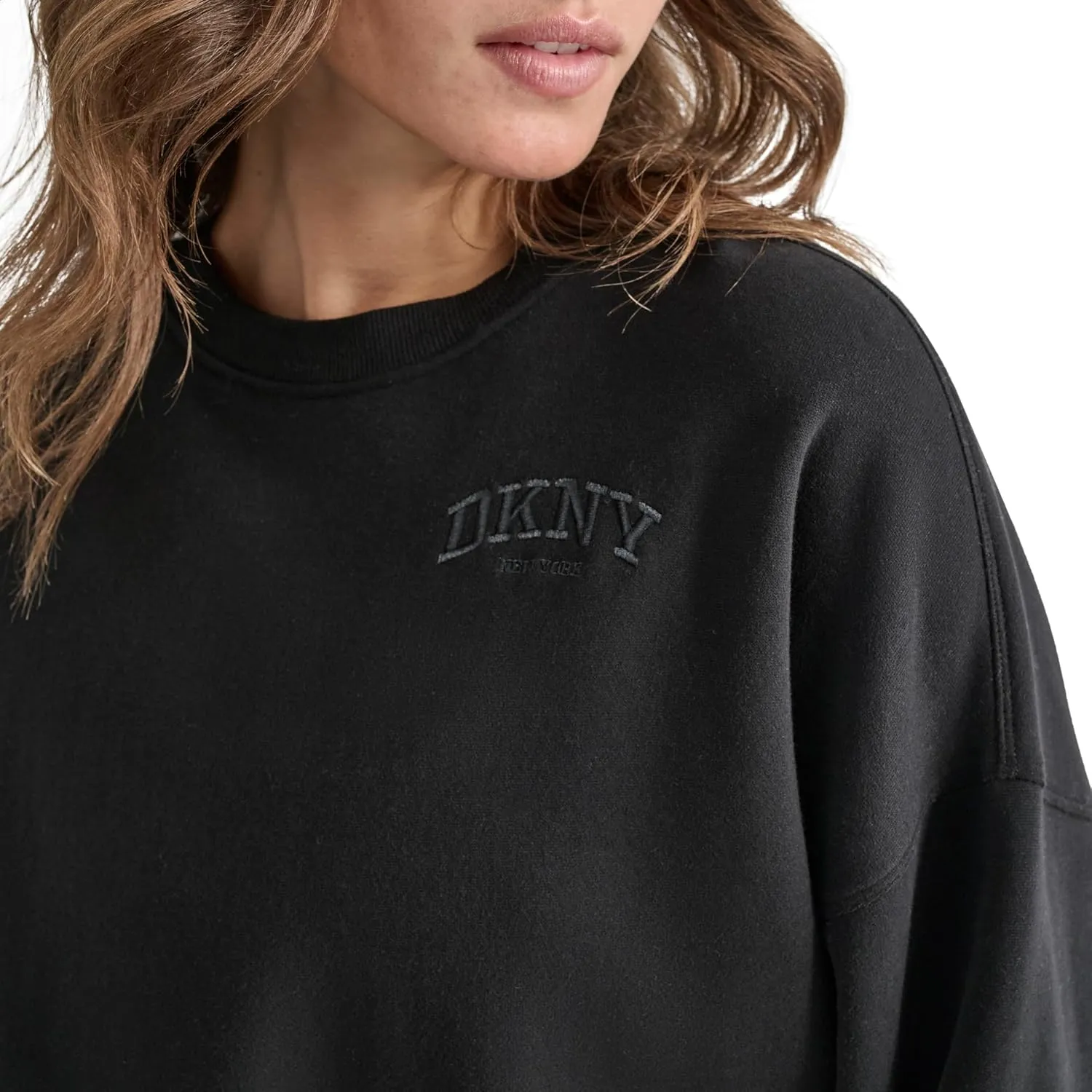 DKNY womens Varsity Embroidered Logo Crewneck Sweatshirt