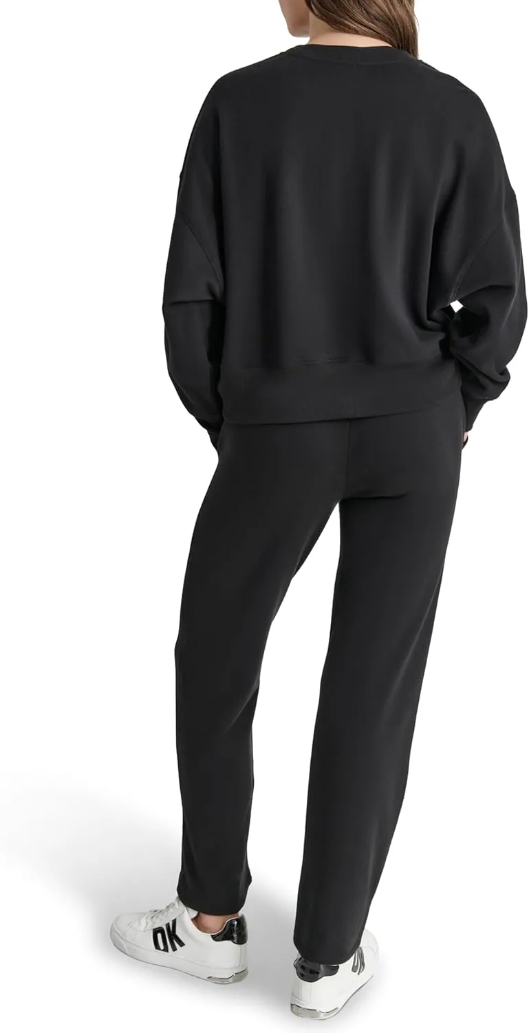 DKNY womens Varsity Embroidered Logo Crewneck Sweatshirt
