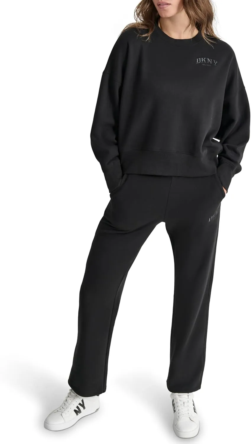 DKNY womens Varsity Embroidered Logo Crewneck Sweatshirt