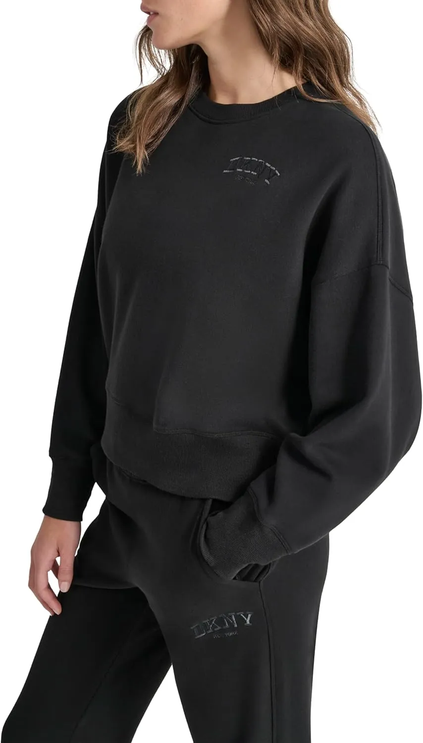 DKNY womens Varsity Embroidered Logo Crewneck Sweatshirt