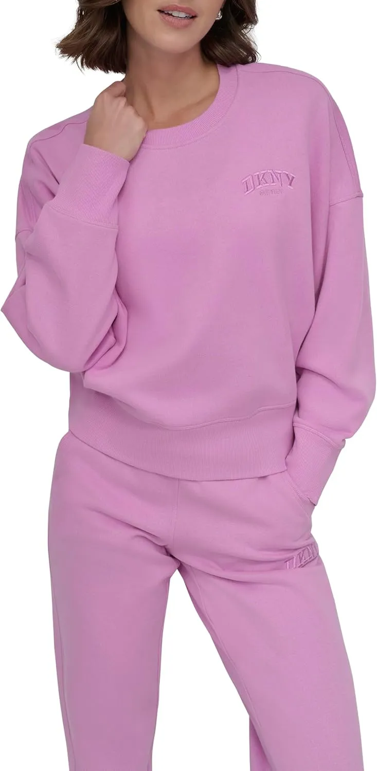 DKNY womens Varsity Embroidered Logo Crewneck Sweatshirt