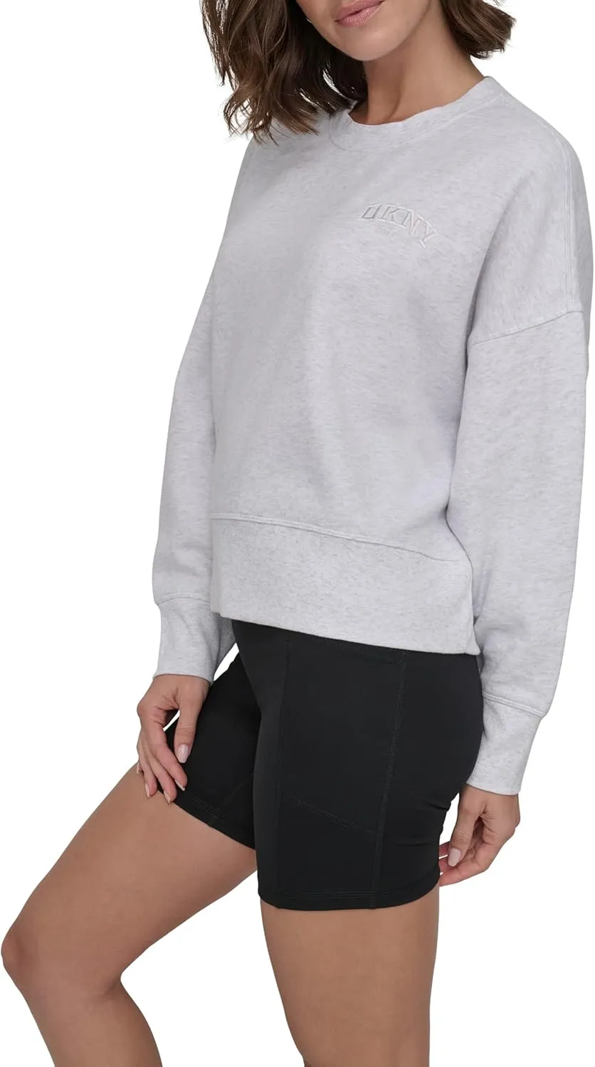 DKNY womens Varsity Embroidered Logo Crewneck Sweatshirt
