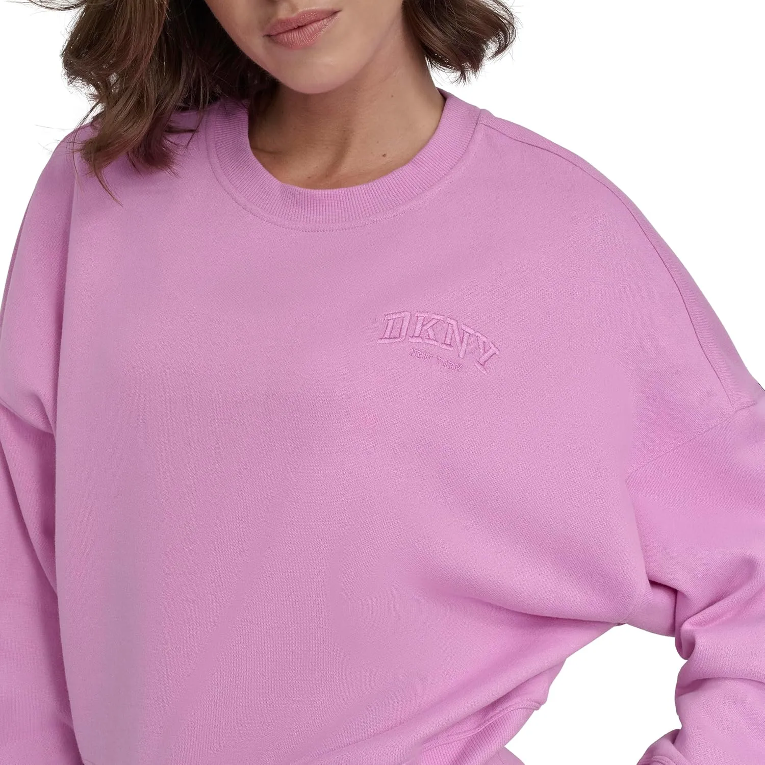 DKNY womens Varsity Embroidered Logo Crewneck Sweatshirt