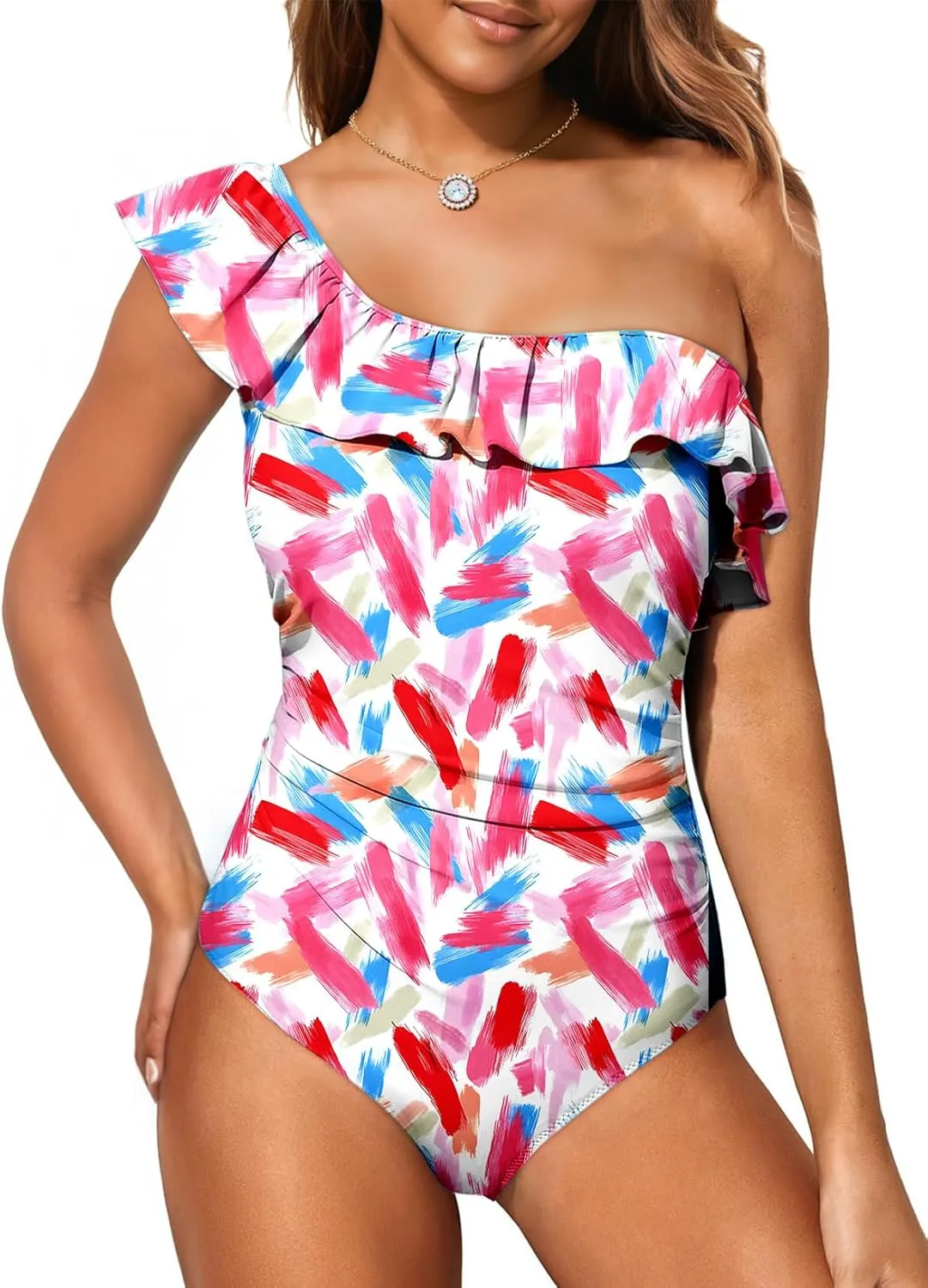 Dokotoo Womens One Piece Swimsuits One Shoulder Ruffle Bathing Suits