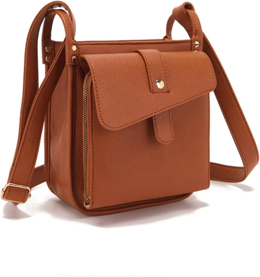 Dollver Crossbody Purse, Women's Red Leather Satchel, H 16cm W 7cm D 20cm