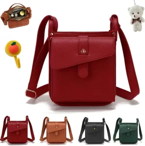 Dollver Crossbody Purse, Women's Red Leather Satchel, H 16cm W 7cm D 20cm
