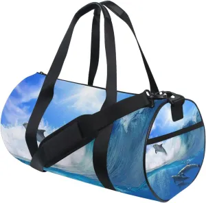 Dolphins Deep Underwater Blue Sea Portable Gym Bag, Travel Bag, Luggage bag, Sports Bag, Toiletry Bag with Handles, Detachable Shoulder Strap 17.6 x 9 x 9 inch