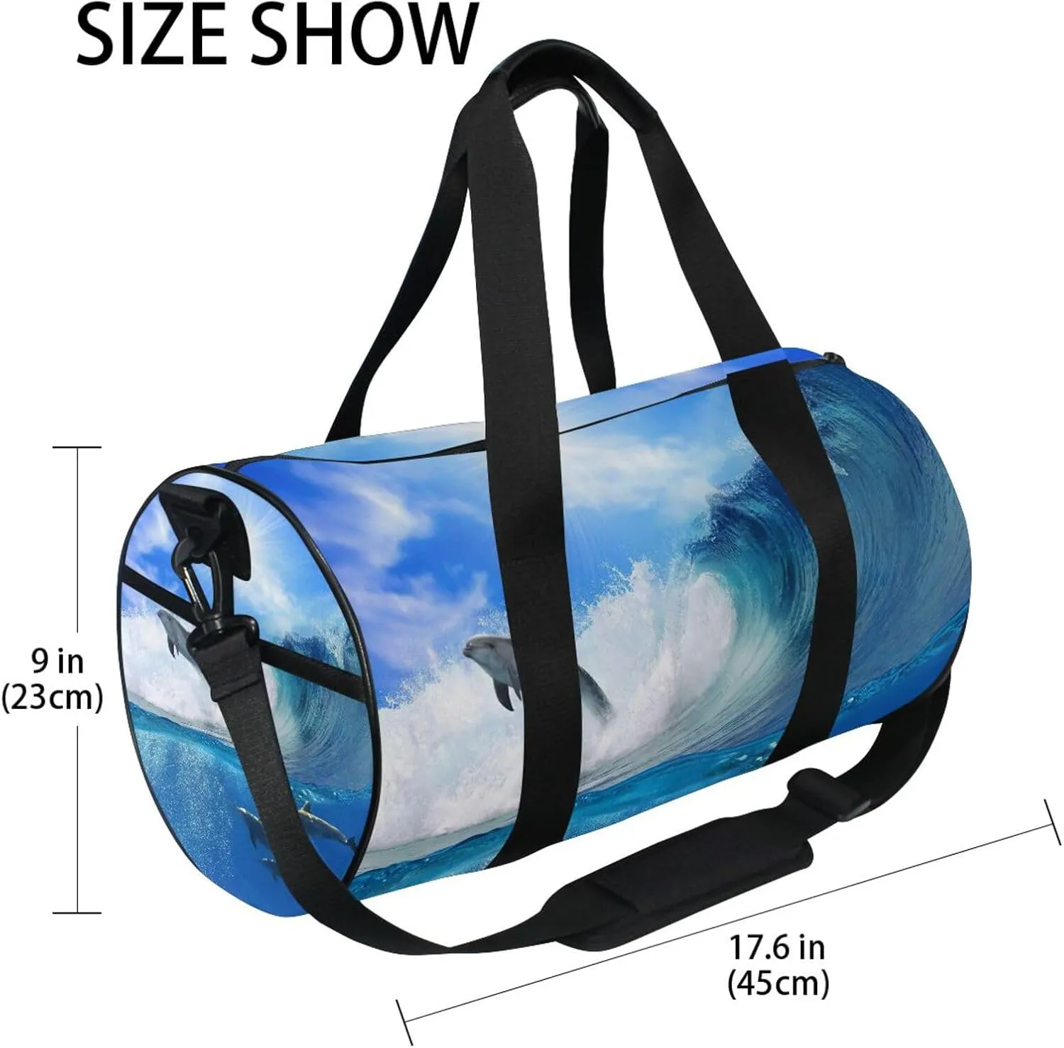 Dolphins Deep Underwater Blue Sea Portable Gym Bag, Travel Bag, Luggage bag, Sports Bag, Toiletry Bag with Handles, Detachable Shoulder Strap 17.6 x 9 x 9 inch