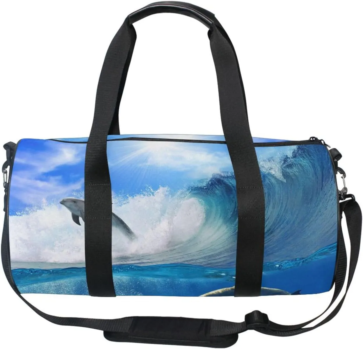 Dolphins Deep Underwater Blue Sea Portable Gym Bag, Travel Bag, Luggage bag, Sports Bag, Toiletry Bag with Handles, Detachable Shoulder Strap 17.6 x 9 x 9 inch