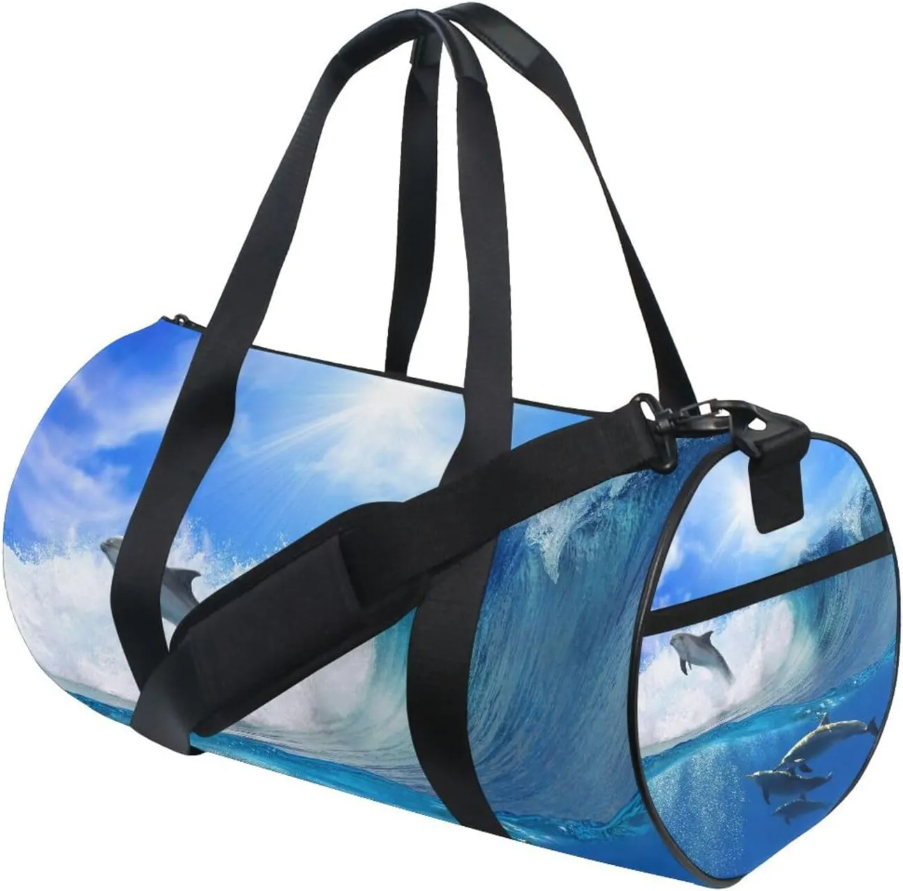 Dolphins Deep Underwater Blue Sea Portable Gym Bag, Travel Bag, Luggage bag, Sports Bag, Toiletry Bag with Handles, Detachable Shoulder Strap 17.6 x 9 x 9 inch