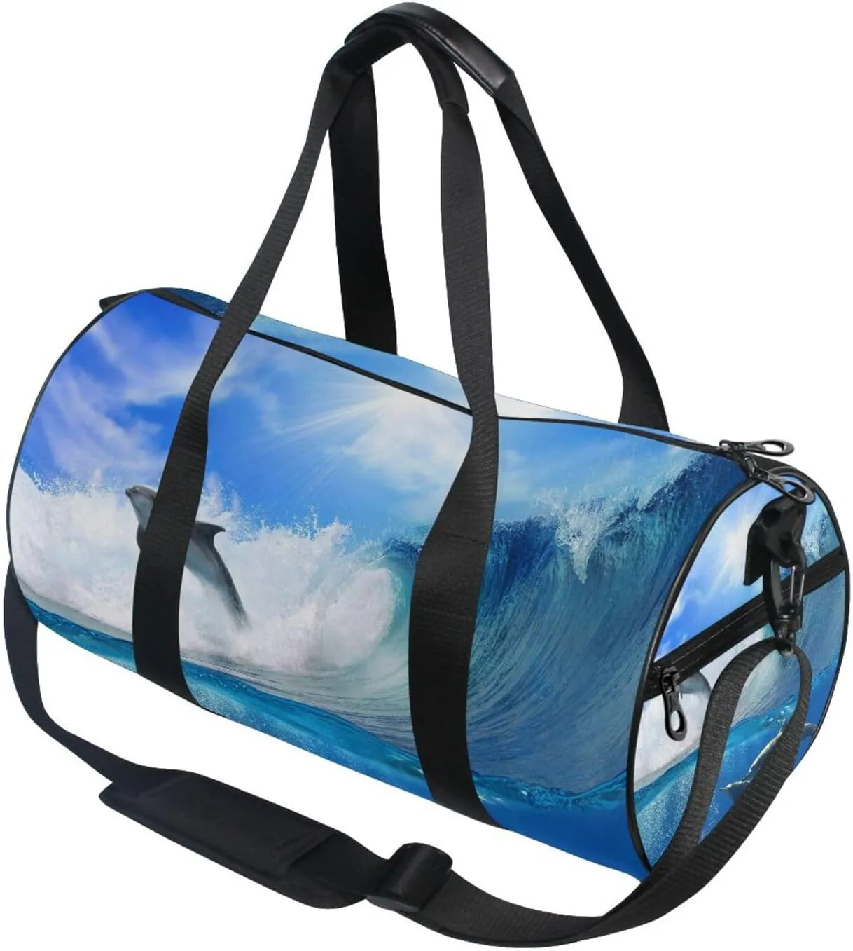 Dolphins Deep Underwater Blue Sea Portable Gym Bag, Travel Bag, Luggage bag, Sports Bag, Toiletry Bag with Handles, Detachable Shoulder Strap 17.6 x 9 x 9 inch