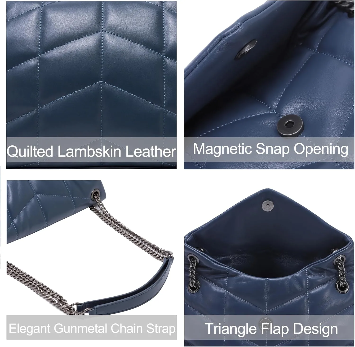 DORIS&JACKY Designer Leather Shoulder Purse For Women Lambskin Quilted Tote Bag With Convertible Chain Strap