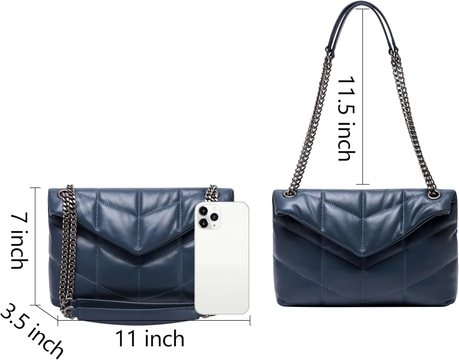 DORIS&JACKY Designer Leather Shoulder Purse For Women Lambskin Quilted Tote Bag With Convertible Chain Strap