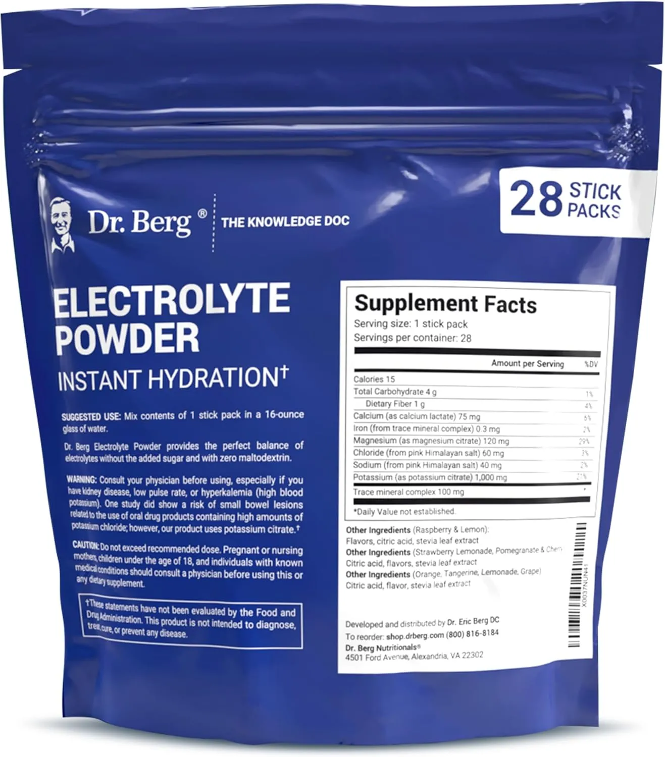 Dr. Berg Sugar Free Electrolyte Powder Packets (Variety Pack) - Daily Electrolyte Drink Mix - 28 Total Hydration Pouches Sugar Free - Keto Electrolytes Powder Packets No Sugar - 7 Delicious Flavors