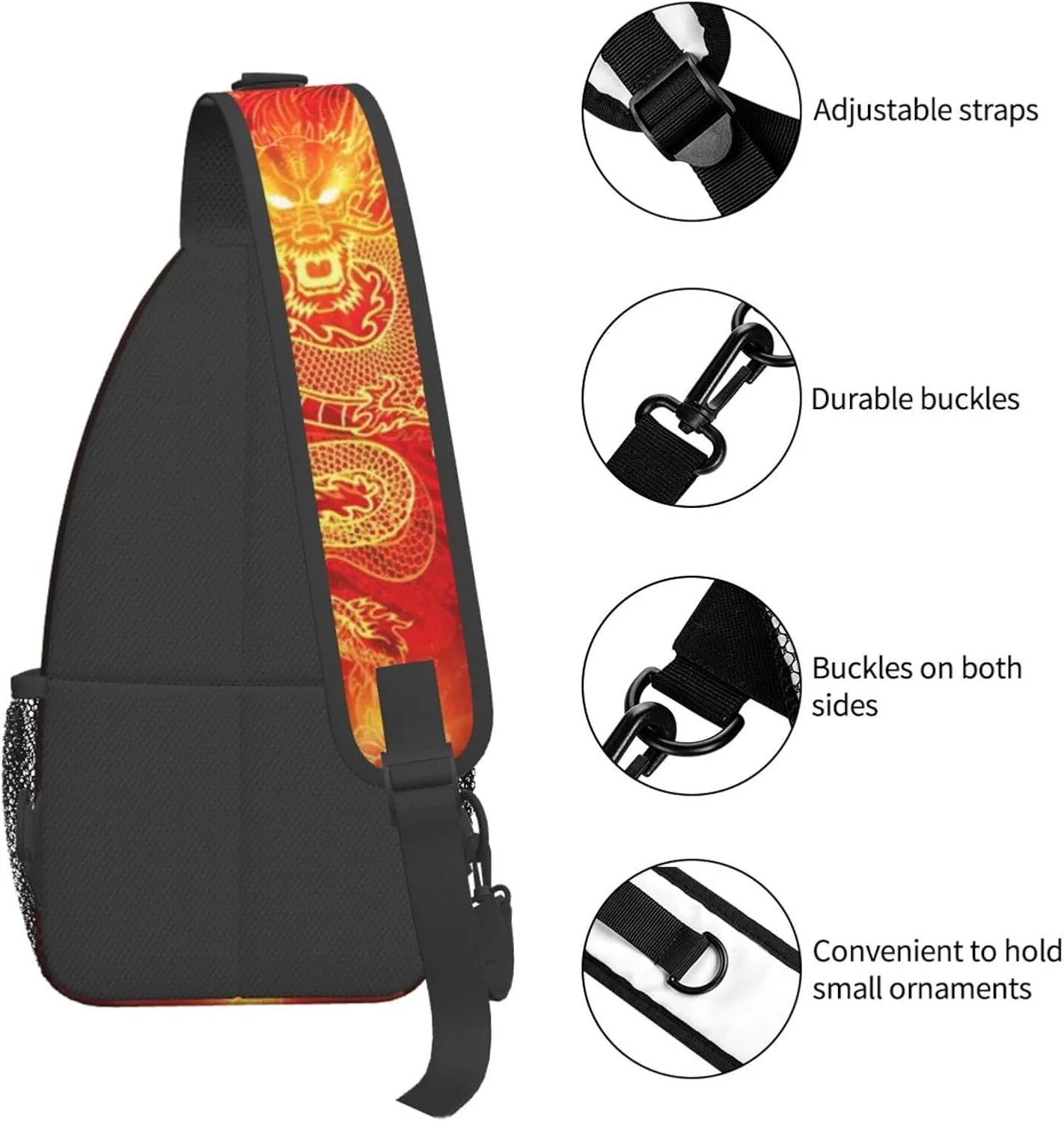 Dragon Shoulder Bag Mens Sling Backpack Daypack Casual Backpack Hiking Bag Cool Backpack Bag