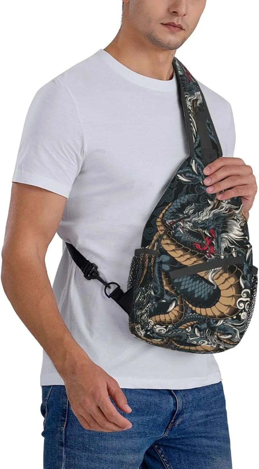 Dragon Shoulder Bag Mens Sling Backpack Daypack Casual Backpack Hiking Bag Cool Backpack Bag