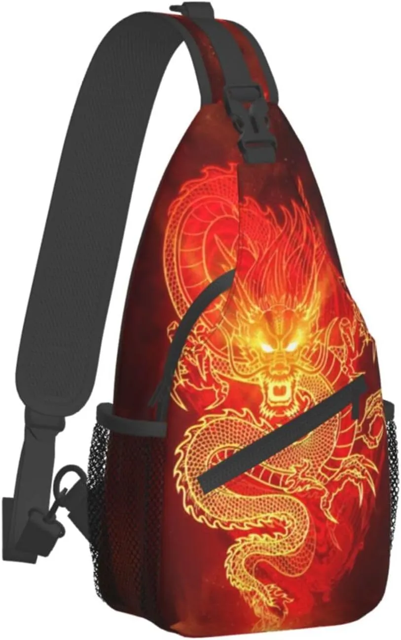 Dragon Shoulder Bag Mens Sling Backpack Daypack Casual Backpack Hiking Bag Cool Backpack Bag